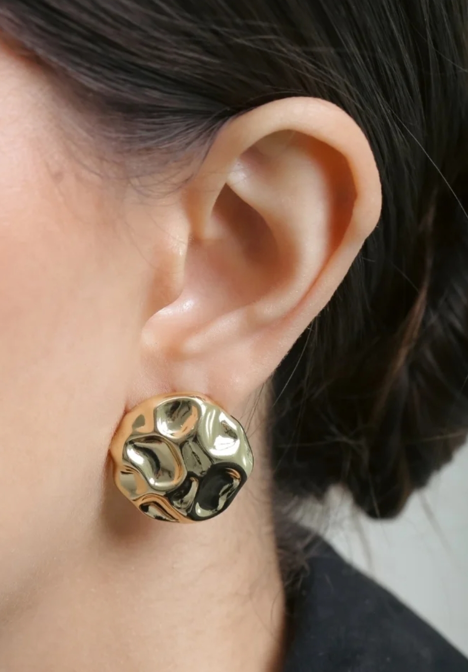 Brinco Botão Orgânico 26 mm - Banho Ouro 18 k