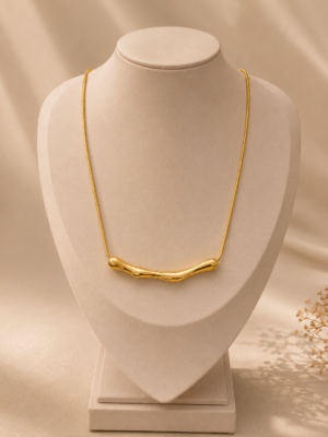 Colar Forma Orgânica de Aço Inoxidável- Banho Ouro 18k - 57 cm
