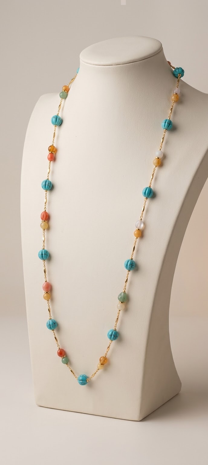 Colar Longo com pedras coloridas
