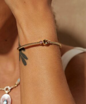 Bracelete em cristais de Peridoto e Morganita - Banho de Ouro 18k